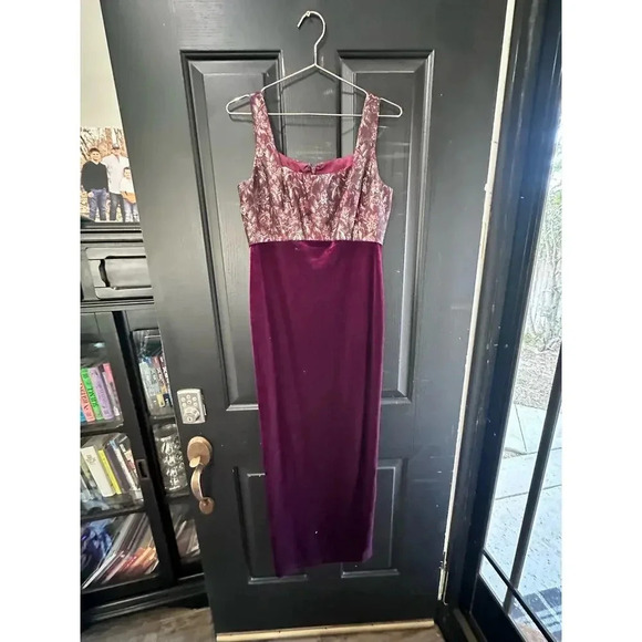 Vintage Patra Red Floral Stretch Velvet Dress with jacket Size 8 - Picture 11 of 13